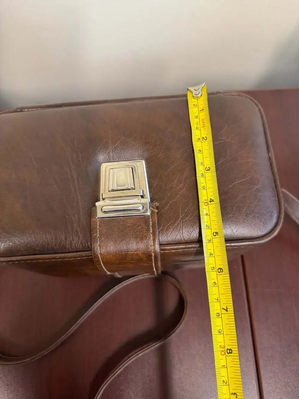 Vintage Brown Faux Leather Hard Case Camera Bag with Shoulder Strap